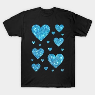 Light Blue Faux Glitter Hearts T-Shirt